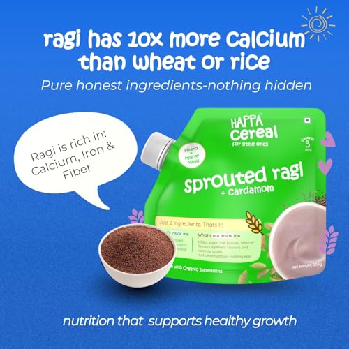 Image of Happa Ragi and Cardamom Cereal for Babies | Only 2 Ingredients | No Sugar, Oil, Milk Powder, Flavours or Colours | Traditional Porridge Recipe | Cooks in 3 Minutes | Stage 2 (6 Months+) | 200g Pack