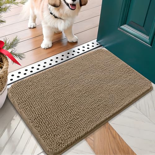 OLANLY Dog Door Mat 24x16, Absorbent, Non-Slip, Washable Tan