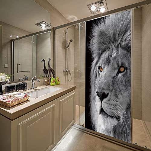 SHOMEY Calcomanías de las puertas en 3D Arte Etiqueta León 90 x 200 cm Papel Tapiz Carteles Pegatinas de Pared Cover