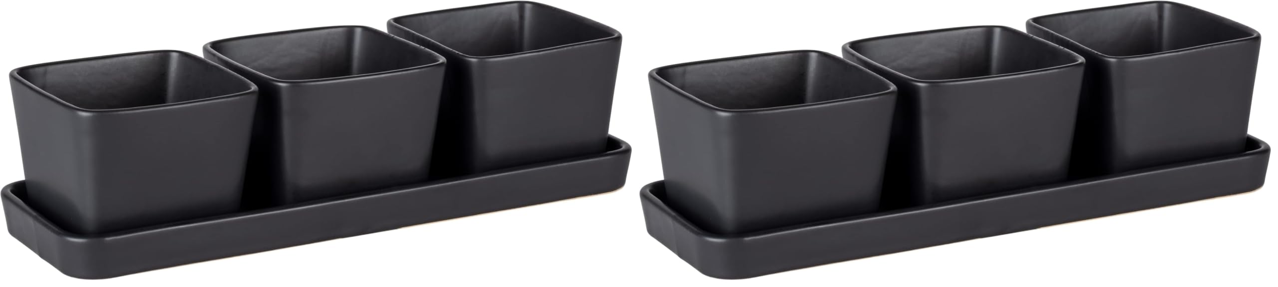 WENKO Snack & Dip Schalen Set, 4-teilig, 3 x 300 ml Schälchen mit Tablett, Für Tapas, Snacks & Fingerfood, Keramik, 30,5 x 10 x 8 cm, Schwarz (Packung mit 2)