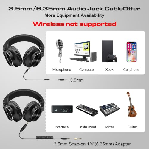 Image of PUPGSIS Wired Over Ear Headphones: Studio Monitor Headphones - Professional 50mm Drivers 40kHz DJ Stereo Headphones - 1 /4 to 3.5mm Audio Jack for Recording /Mixing /Podcast /Guitar /Keyboard