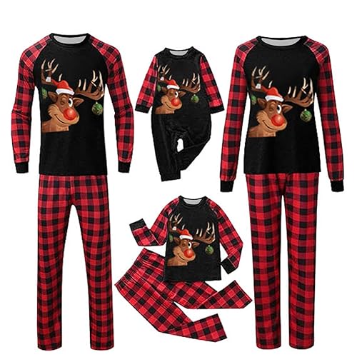 Julpyjamas familj set lång vinter varm pyjamas pyjamas nattlinne hemmadräkt jul sovkläder sovskjorta för kvinnor män barn spädbarn, B04 svart, L