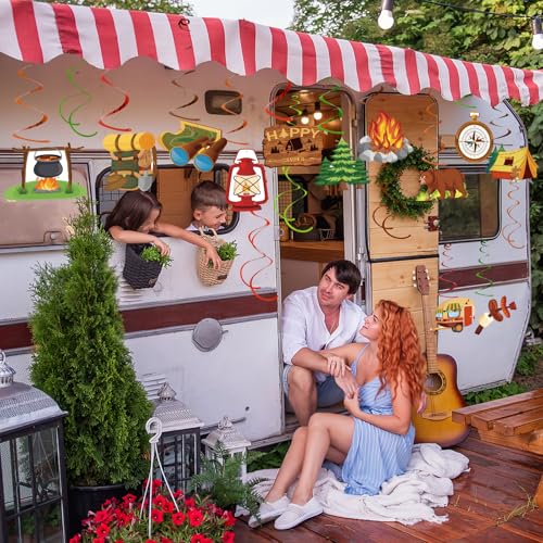 Image of 58 Pcs Camping Party Hanging Swirls Camping Themed Party Decorations Campings Adventure Hanging Foil Swirls Ceiling Decorations for Kids Adults Campings Theme Party Indoor Outdoor Baby Shower