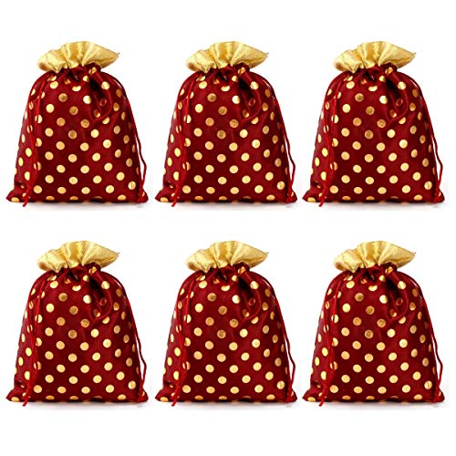 Image of Meher Collection Women's Polka Dot Potli Bags for Return Gifts Wedding Gift for mom Potli Purse Gift Bags Fancy Potli bag Diwali Potli Karwachauth Potli - Red Polka 1kg Large size (25cm x 27cm)