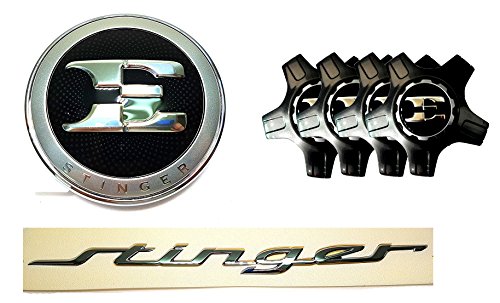 Kia E Logo Front Hood Emblem + 19inch Wheel Center Cap Cover 4EA + Stinger Lettering Emblem For 2017 2018 2019 Stinger