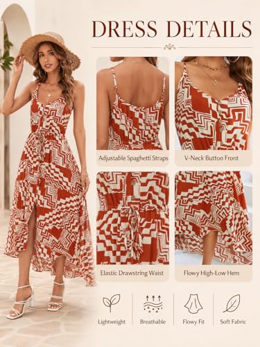 Image of BROVAVE Women's 2026 Summer Casual Boho Sundress Spaghetti Strap Midi Dress
