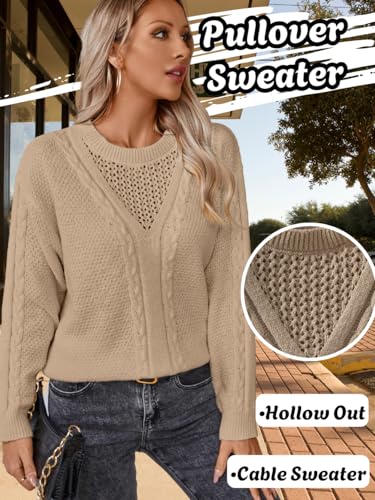 Vintage Cable Knit Sweater Women, Crew Neck Long Sleeve Chunky Sweaters, Loose Pullover Jumper Top Casual Fall Outfit3