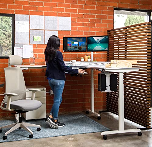 Image of VERSADESK 72 inch x 72 inch Electric L-Shaped Corner Standing Desk, Commercial Grade Height Adjustable Sit Stand Workstation, Ergonomic Computer Desk for Home Office, Black Frame, White Surface