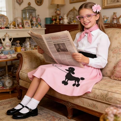 Disfraz completo años 50 para niñas, falda Poodle miniatura 6