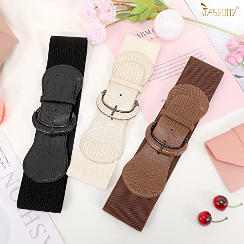 JASGOOD 3 Pack Women Stretchy Wide Waist Belt for Dress Ladies Vintage Elastic Waist Belt3