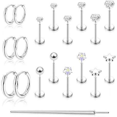 jagosen Flat Back Stud Earrings Cartilage Earrings for Women Men Hypoallergenic Threadless Flat Back Earring Surgical Steel Earring Tragus Helix Labret Lip Medusa Conch Body Piercing Jewelry