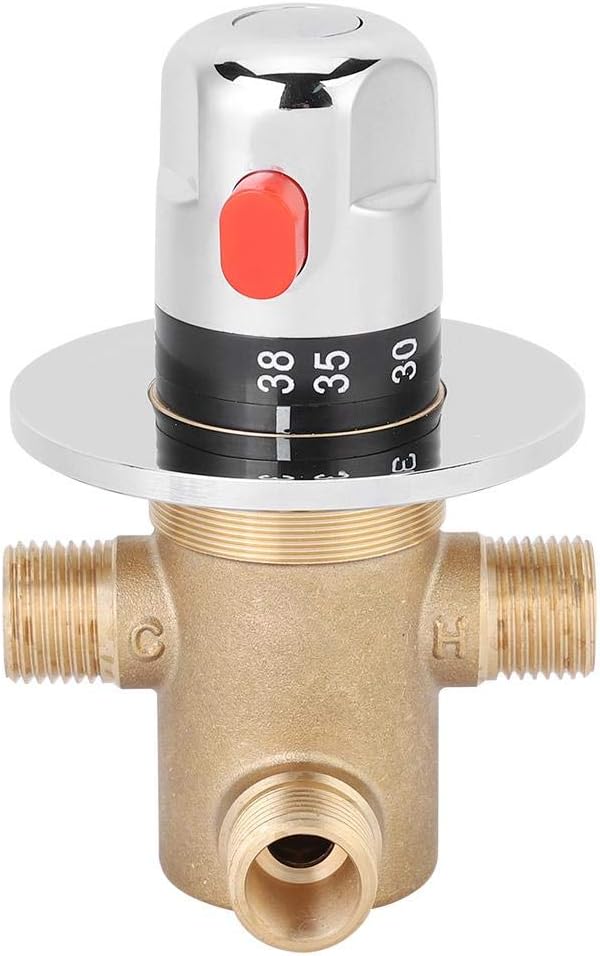 Thermostatic Valve, G1/2in 3 Way Brass Tempcontrol Thermostatic Mixing Valve, Faucet Temperature Mixer Control Valve for Home, Bathroom, Restroom, Kitchen