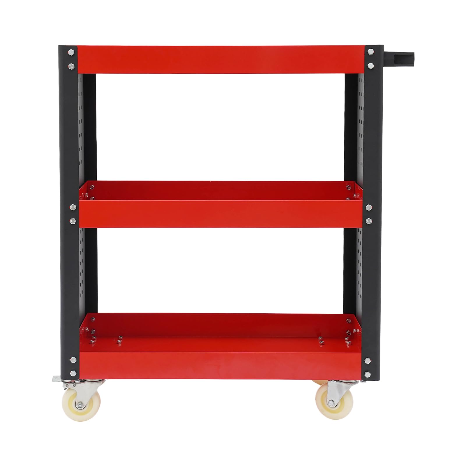 Carrello portautensili a 3 livelli in acciaio con ruote e parete forata | 3 ripiani, 4 ruote, 2 freni di stazionamento, maniglia laterale, 86,95 x 39 x 98,75 cm, officina, garage, magazzino
