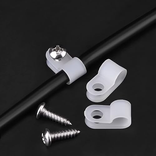 Miniatura 2 de Hicarer Paquete de 50 abrazaderas de alambre tipo R, clips de sujeción de cable de montaje de tornillo de nailon con 50 tornillos para gestión de