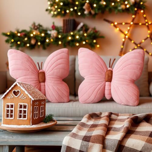 Sratte 2 Pack Butterfly Pillows Pink Throw Pillows Soft Stuffed Seat Cushion Pad Decorative Plush Pillow for Bedroom, Living Room Sofa Couch Bed Girls...