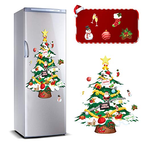 Outus 9 Pieces Christmas Tree Refrigerator Magnets Decorations Tree Snowman Magnets Set Xmas Magnetic Christmas Refrigerator Stickers Decoration for Christmas Holiday Refrigerator Metal Door Decor