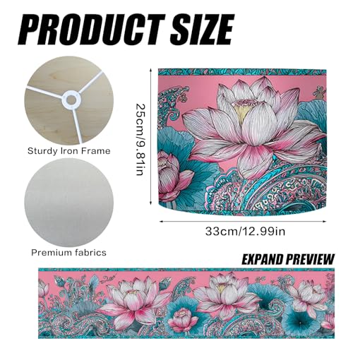 Image of Nuxovilar Lamp Shades Set of 2, 13 inch Top x 13 inch Bottom x 10 inch High (Spider) | Table lamp shades artistic lotus pattern bedroom meditation room covers light decor (Lotus)