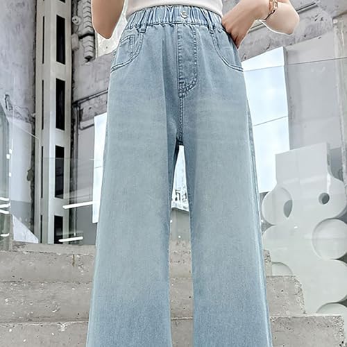 Kids 𝐘2K Heart Denim Pants Cute Print Elastic High Waist Wide Leg Jeans Girls Fall Straight Casual Loose Trousers4