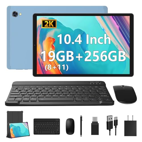 Image of 2026 Tablet with Keyboard,Stylus & Mouse, 10.3 Inch Android 13 Tablets, 2K IPS Screen, 19GB RAM 256GB (1TB TF), 8000mAh, 8-Core,8+13MP, 5G /2.4G WiFi,Tablets for Students, Adults, Play- Blue