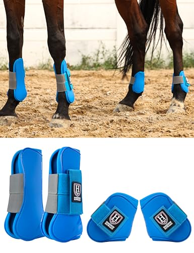 Harrison Howard Horse Tendon Boots Open Front/Fetlock Boot for Horse Protective Boots for Jumping, Trail Riding Set of 4 Blue M