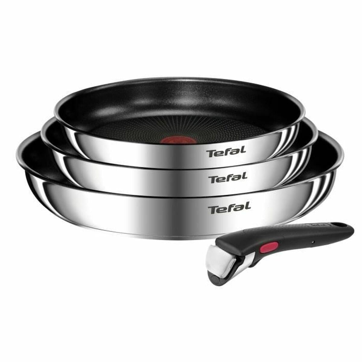 TEFAL INGENIO Lot de 4 pieces, Poeles 22/24/28 cm + poignée amovible, Acier inoxydable, Revetement antiadhésif, Emotion L897S4