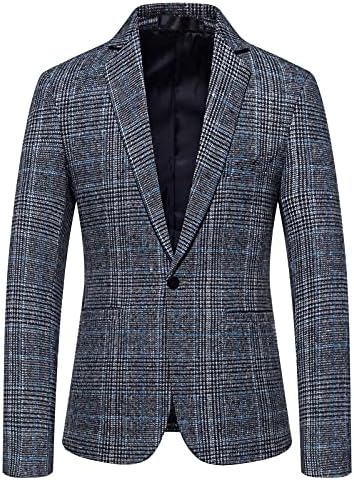 BAJAC Men's Herringbone Tweed Suit Jackets One Buttons Sport Coat Wool Blend Business Casual Blazer Jackets(Blue,Large)