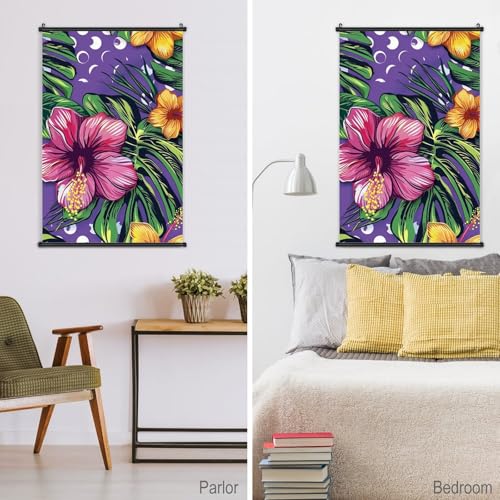 Decoration salon avec tableau tropical et toile florale pour bureau