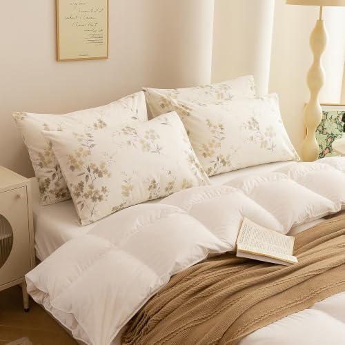 Image of ECOCOTT 4 Pack Pillowcase King Size with Vintage Wash Painting Floral Pillow Cases Set, 100% Cotton King Pillow Covers Envelope Closure (King, 20 inchx36 inch)
