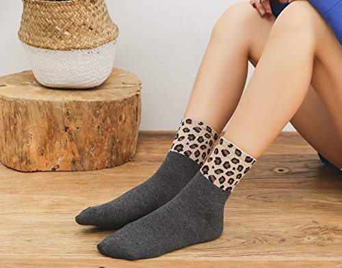 3 Paris Leopard Print Crew Socks Trendy Animal Pattern Dress Socks For Women, Lady, Full Leopard Print #TOP2