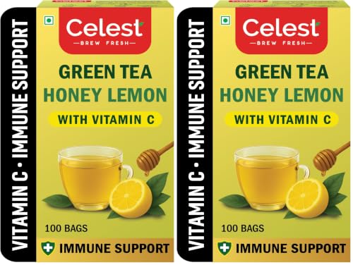 Image of Celest Green Tea Lemon & Honey, with added Vitamin C, 100 Tea Bags | Green Tea (Pack of 2)
