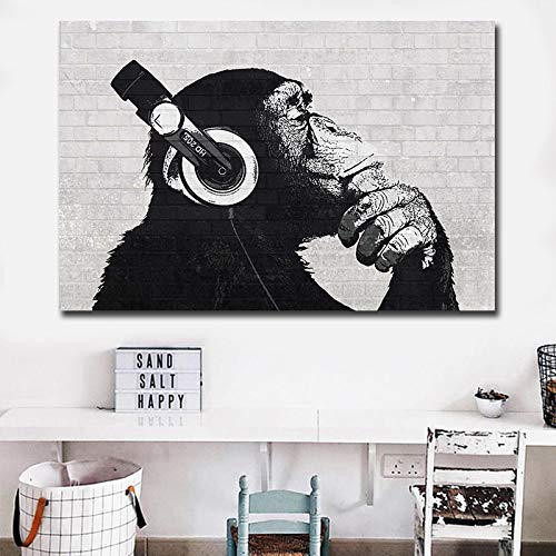 Toile singe DJ abstrait grand format 60x90 tableau mural salon KEBIA - 4