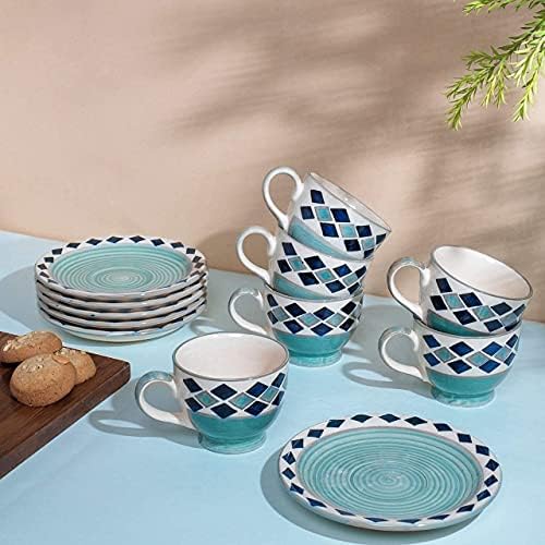 Buy HS HINDUSTANI SAUDAGAR Hand Painted Ceramic Green Diamond Design