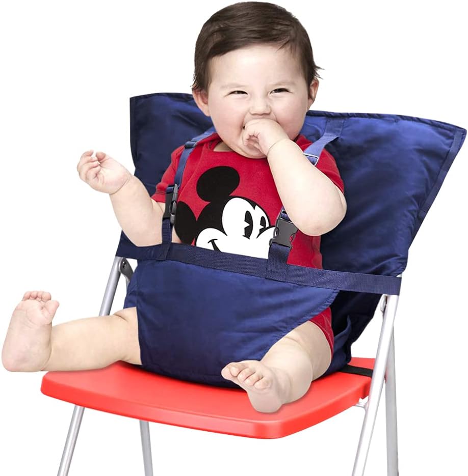 Baby High Chair Harness, Travel High Chair for Baby Toddler Feeding Eating, Portable Easy Seat with Adjustable Straps Shoulder Belt, Holds Up to 44lbs, Hand Wash Cloth Included