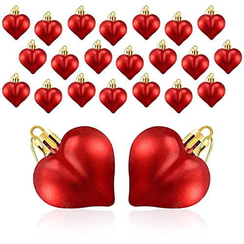 24 Pièces Boule de Noël de Cœur, Boules de Coeur Romantiques à Suspendre en Plastique à Suspendre pour la Saint-Valentin Décoration de Fête des Mères pour la Fête des Mères (Rouge)