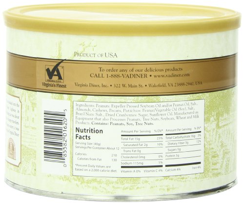 Virginia Diner - Gourmet Natural Cranberry Nut Mix (Virginia Peanuts, Almonds, Cashews, Pecans, Pistachios, Brazil Nuts, & Dried Cranberries), 18 Ounce Tin - Thumbnail 7