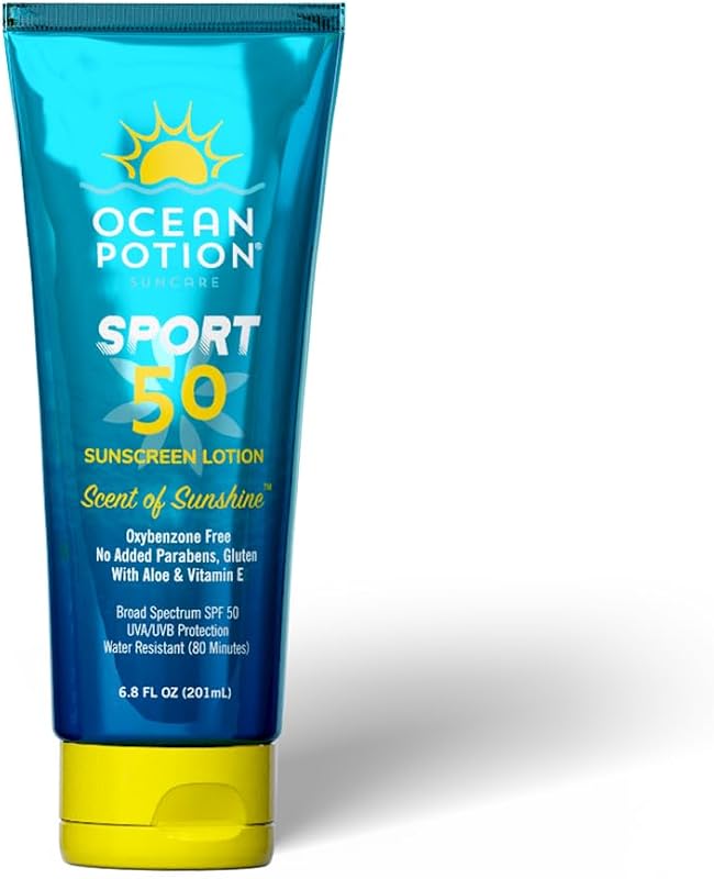 Loção protetora solar corporal Ocean Potion Sport SPF 50 com aloe vera e vitamina E, 201 mL