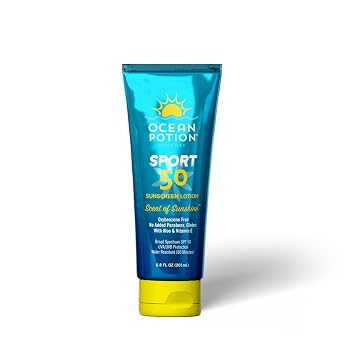 Ocean Potion Sport SPF 50 Sunscreen Lotion, Broad Spectrum UVA/UVB Protection with Aloe & Vitamin E, Water-Resistant Non-Greasy Body Sunscreen, Travel Size, 6.8 oz