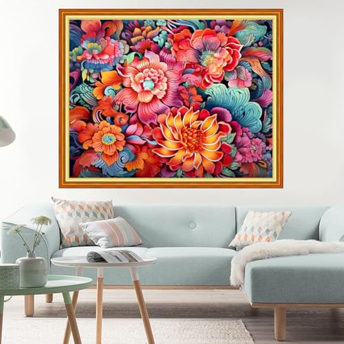 Image of Dimxvean Stamped Cross Stitch Kits,Cross Stitch Kits for Adults Beginners,Embroidery Kits Full Range of Cross Stitch Stamped Kits Needlepoint Kits Cross Stitch Patterns-Magic Flower 16x20 inch