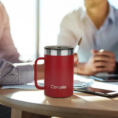 Congela 22Oz Premium Stainless Steel Insulated Coffee Mug With Big Handle, Double Wall Travel Tumbler Cup With Tritan Lid For Hot And Cold Drink(Brick Red,22Oz) #TOP6