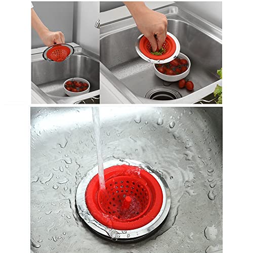 Image of Trifecta Kitchen Sink Strainer Food Catcher 1 PCs 4.5 inch Diameter, Flexible Silicone Kitchen Sink Drainers Traps Food Debris and Prevents Clogs, for Most Kitchen Sink Drains (Red - 1)