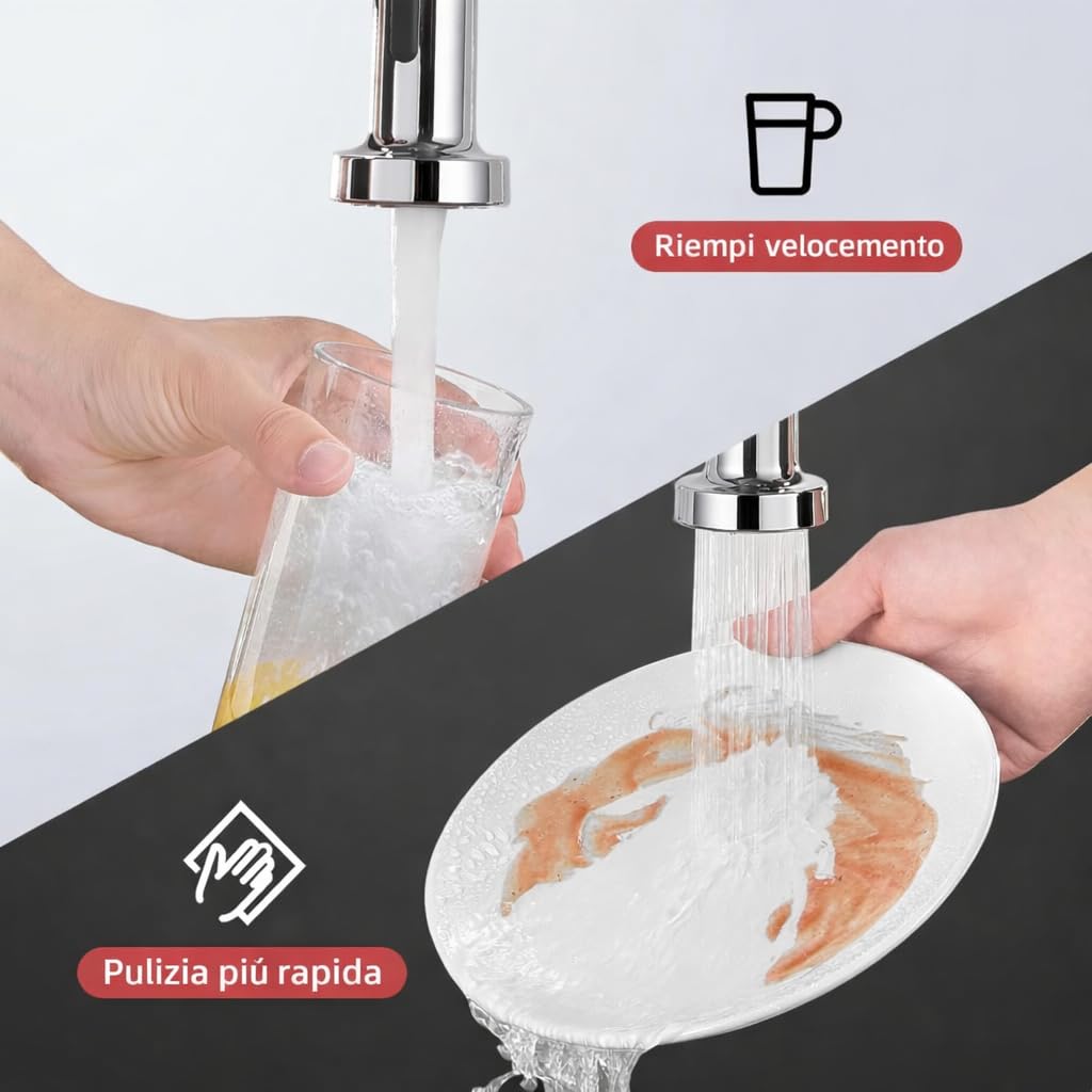 Cobbe Rubinetto da cucina, rubinetto ad alta pressione con doccetta estraibile, 2 funzioni di spruzzo, girevole a 360°, miscelatore per lavello