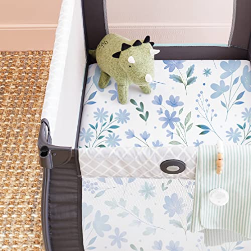 Image of TotAha Premium Stretchy Pack N Play Playard Sheets | Mini Crib Sheets (2-Pack)-Hypoallergenic, Silky Comfort, AButtery Soft, Calming Effect, All-Season Jersey-Knit (Blue Flower & Small Floral)