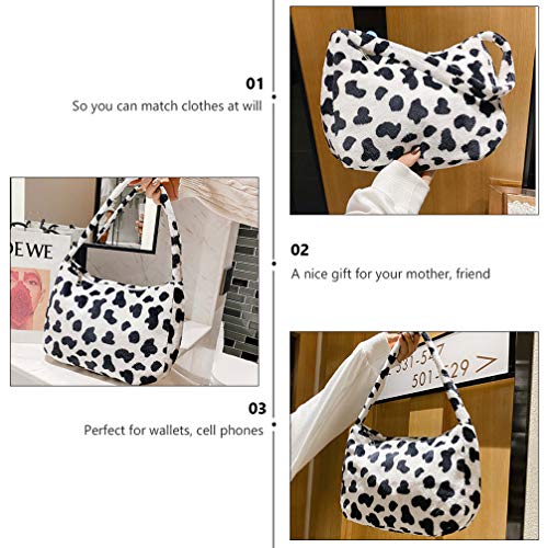KESYOO Bolsa Feminina Bolsa de Pelúcia Padrão Vaca Bolsa de Ombro Macio Zíper Bolsa Novidade Bolsa C