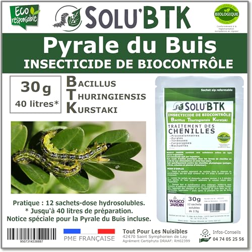 SoluBTK - Pyrale du buis 30 g Bacillus thuringiensis BTK - Insecticide Utilisable en Agriculture Biologique
