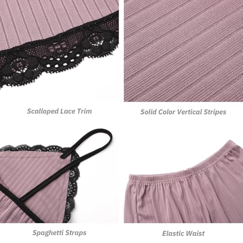Satohom Damen Sommer Pyjama-Set,Komfort Nachtwäsche Loungewear V-Ausschnitt mit Spaghettiträgern,Frauen Pyjamas Negligee Kurz 2 Teiliges Schleife Nachtwäsche Unterwäsche Leibchen Shorts für Damen