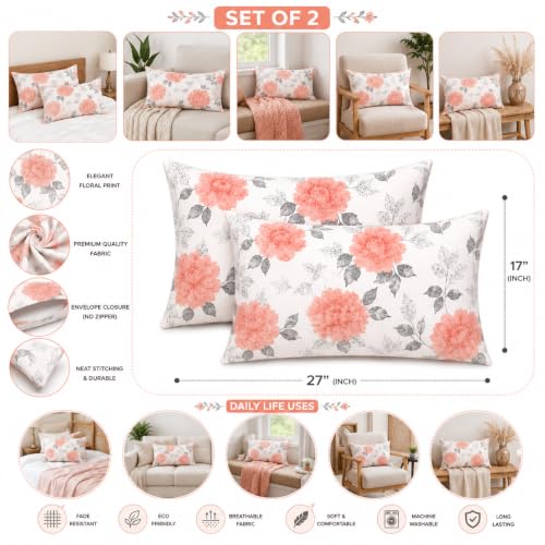 Image of Microfiber Pillow Cover 17x27 Inch (Pack of 2) | Soft & Durable | Ideal for Bed & Sofa Blush Petal