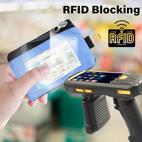 Image of Minimalist RFID Wallet with Lanyard, Multi-Functional ID Case with 2 Zipper Pockets and Key Chain for Men and Women, Tactical Badge Pouch Cards Holder, Coin Purse for Travel Sports - Green&Blue