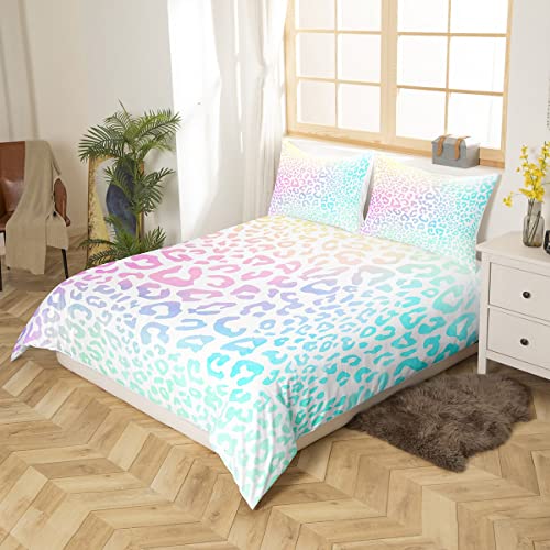 Colorful Leopard Duvet Cover Africa Cheetah Bedding Set for Kids Boys Girls Teens Safari Animal Skin Comforter Cover Gradient Wildlife Fur 3Pcs King Size - Image 2