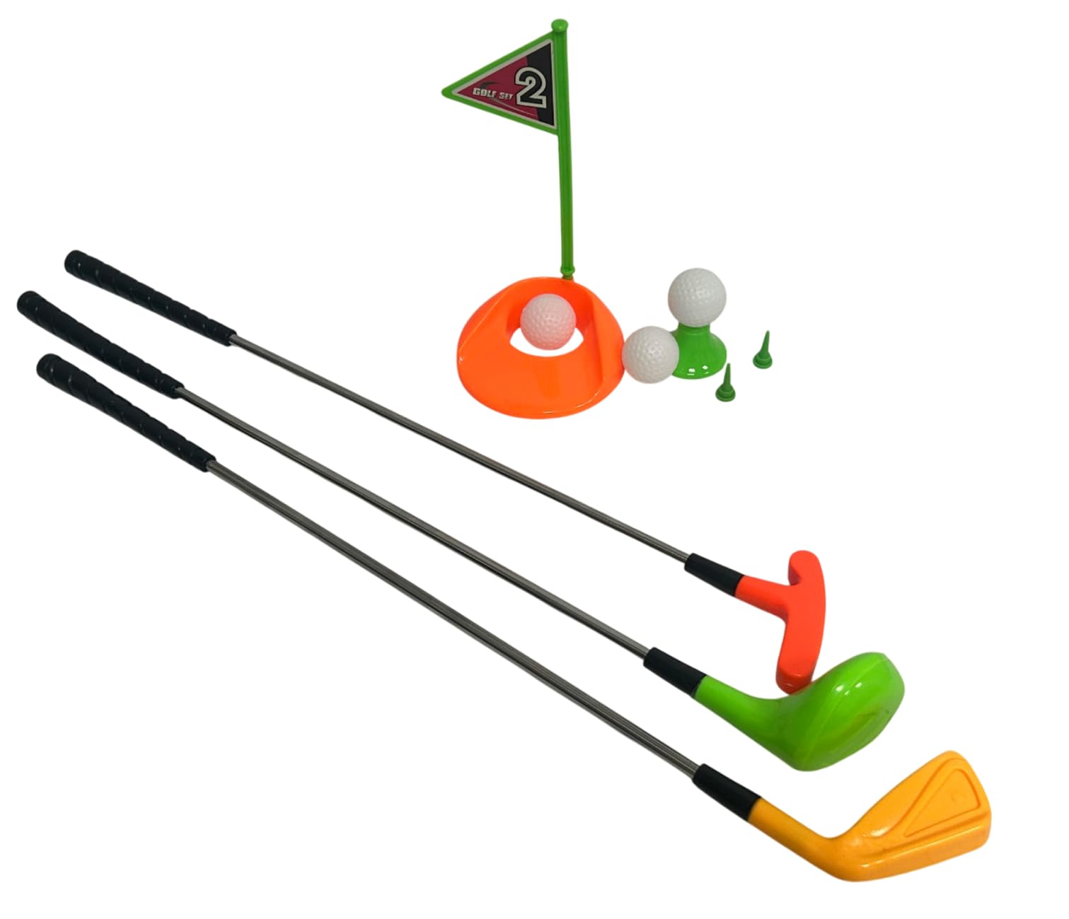 Golf Bambini Set Gioco 3 Mazze in Metallo 3 Palline Buca con Bandierina 2 Tee 1 Tee Shot Gioco Golf Giochi Bambini Interno Esterno Giochi da Giardino per Bambini Golf Giochi All'Aperto Set Mini Golf