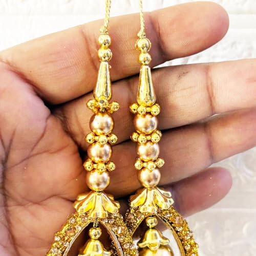 Image of Adikala Craft Store Handmade Ethnic Latkan Tassel Set of 2 for Saree Pallu, Blouse, Suits, Dupatta, Lehenga Decor | Ethnic Saree Pallu, Blouse, Suit, Dupatta & Lehenga Decoration (Golden Ball)